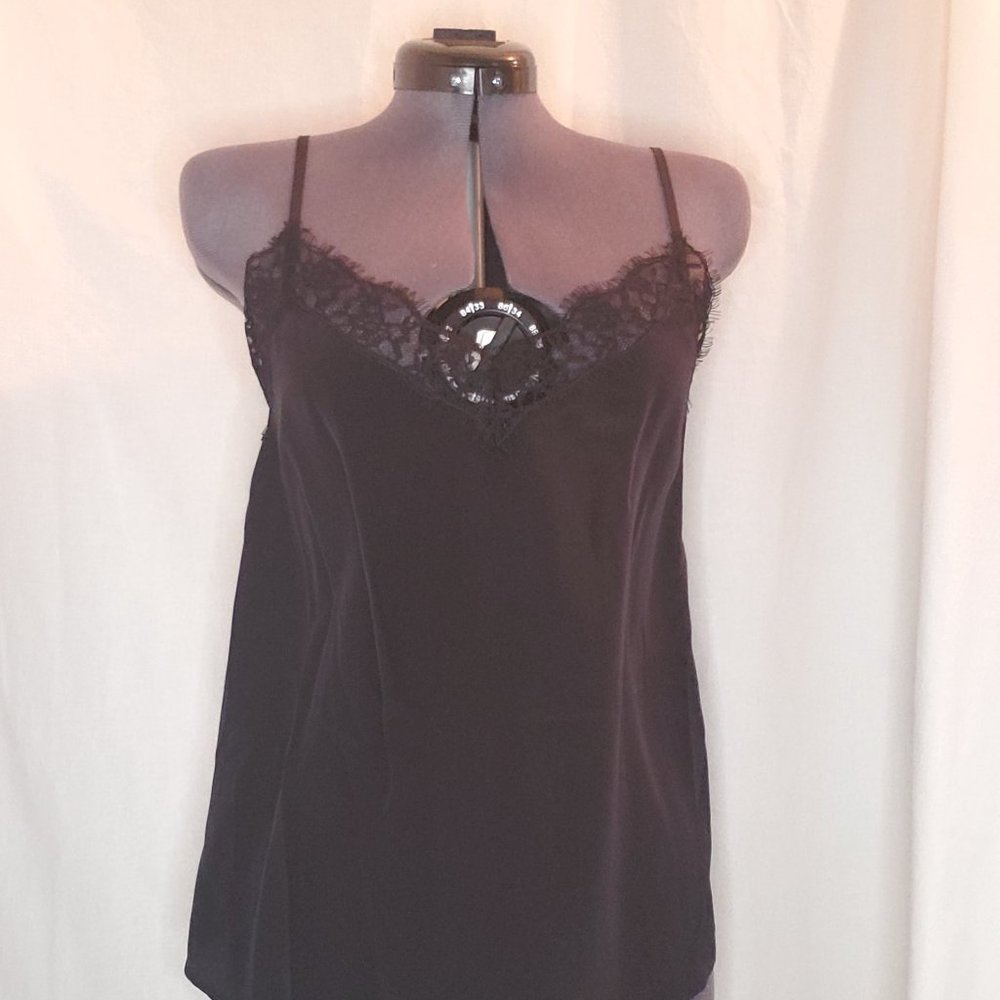 Black Silk Camisole with Lace